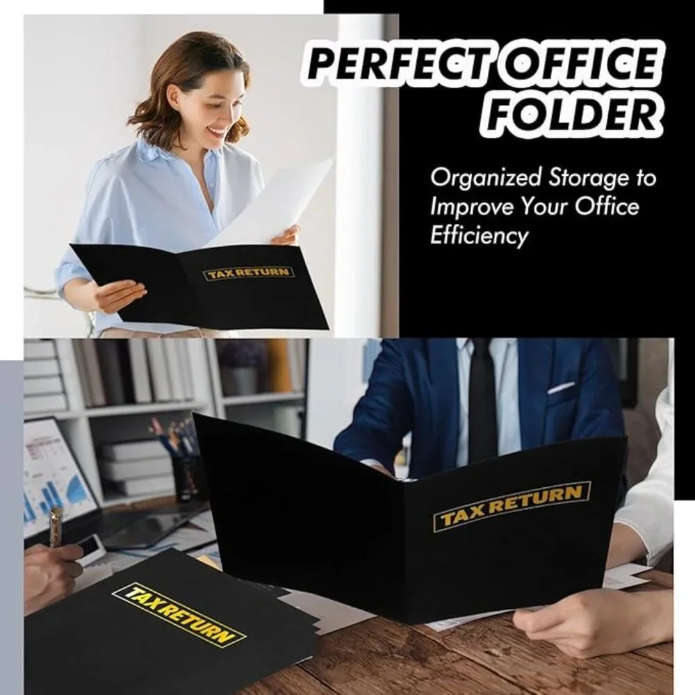 50 Pcs Tax Return Folders Bulk, Two Pocket Folders Gold Printed Label NEW CL-103